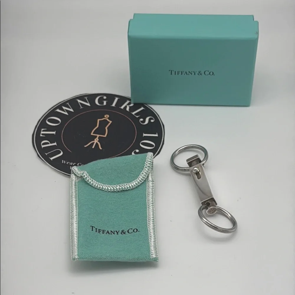 Authentic Tiffany & Co. Silver Valet Keychain with Blue Pouch & Box NWT   Unisex